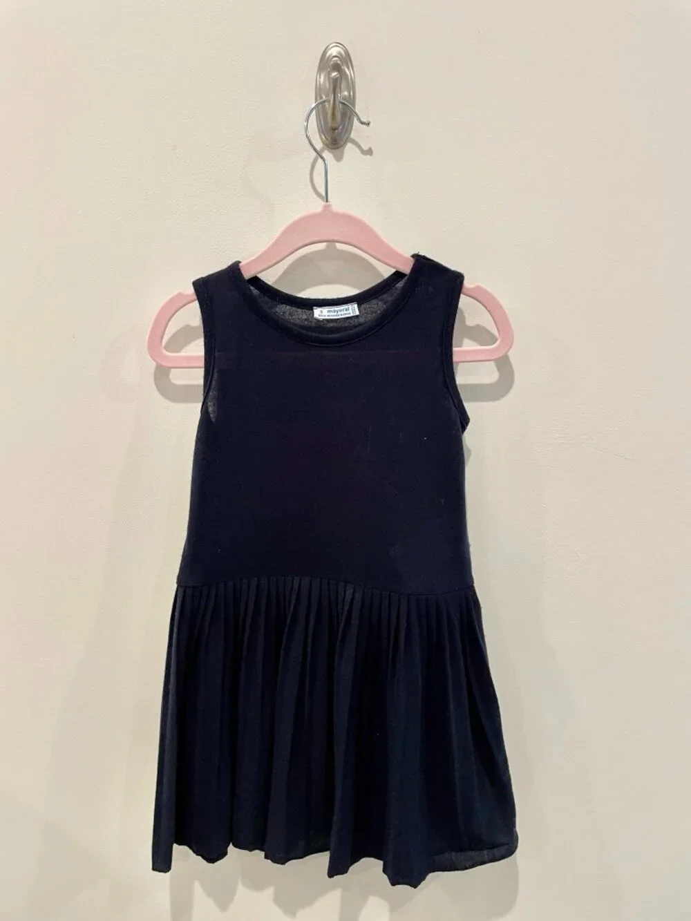 Mayoral Off-White & Navy Blue Bow Sweatshirt Dress Set - Sz 2.
